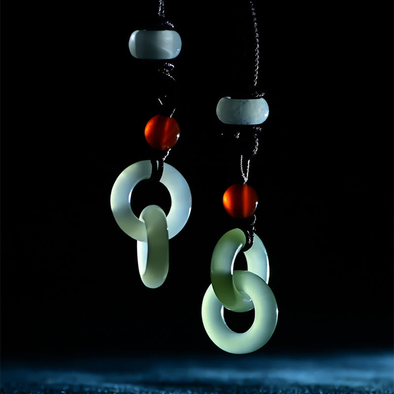 Fortune Jewel Natural Hetian Cyan Jade White Jade Double Peace Buckle Success Necklace Pendant
