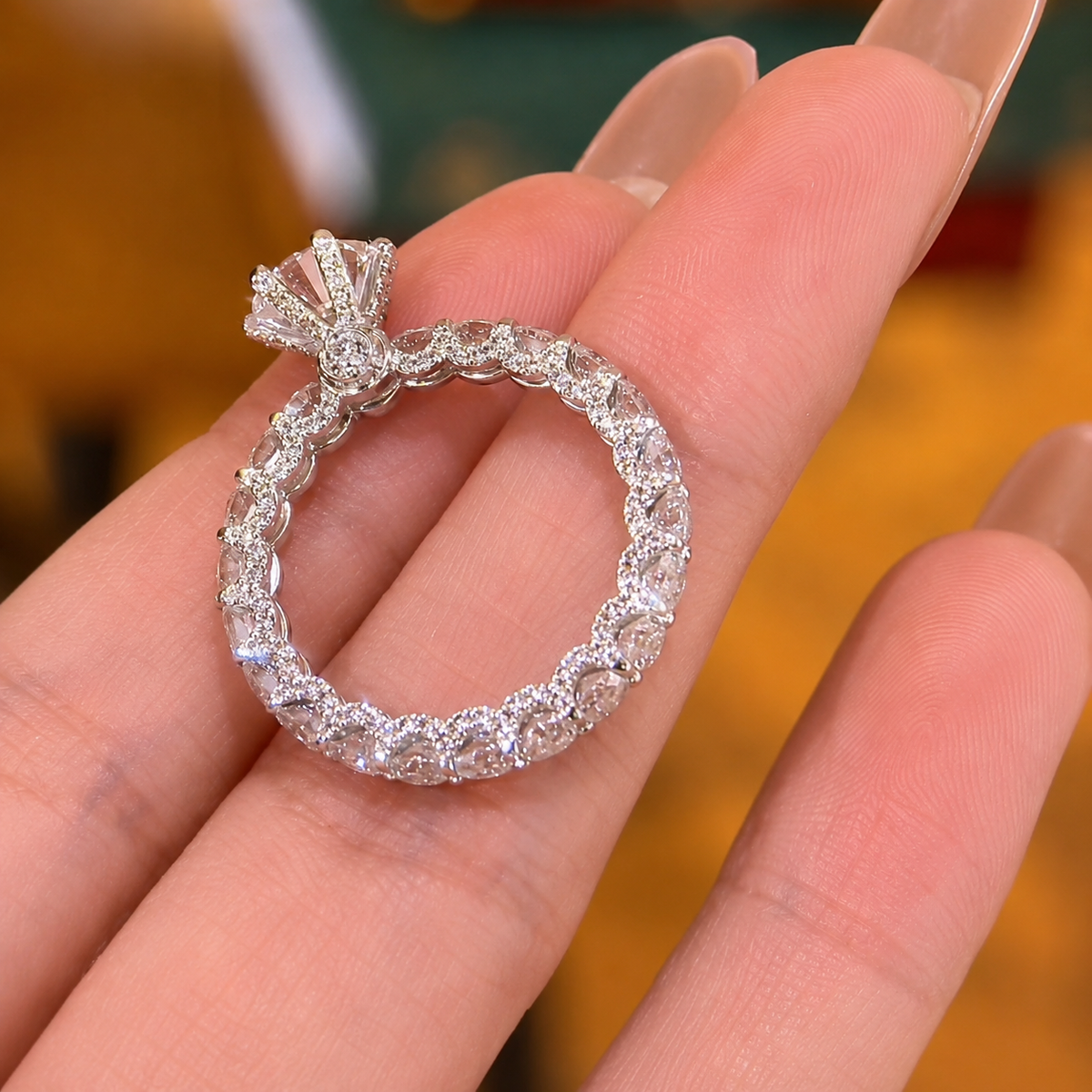 Royal Crown Round Cut 2.0ct Scalloped Pavé Engagement Ring In Sterling Silver