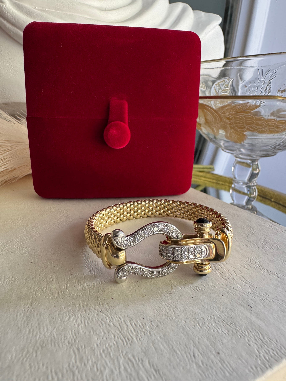 Vintage 14k Yellow Gold & Diamond Fancy Clasp Bracelet