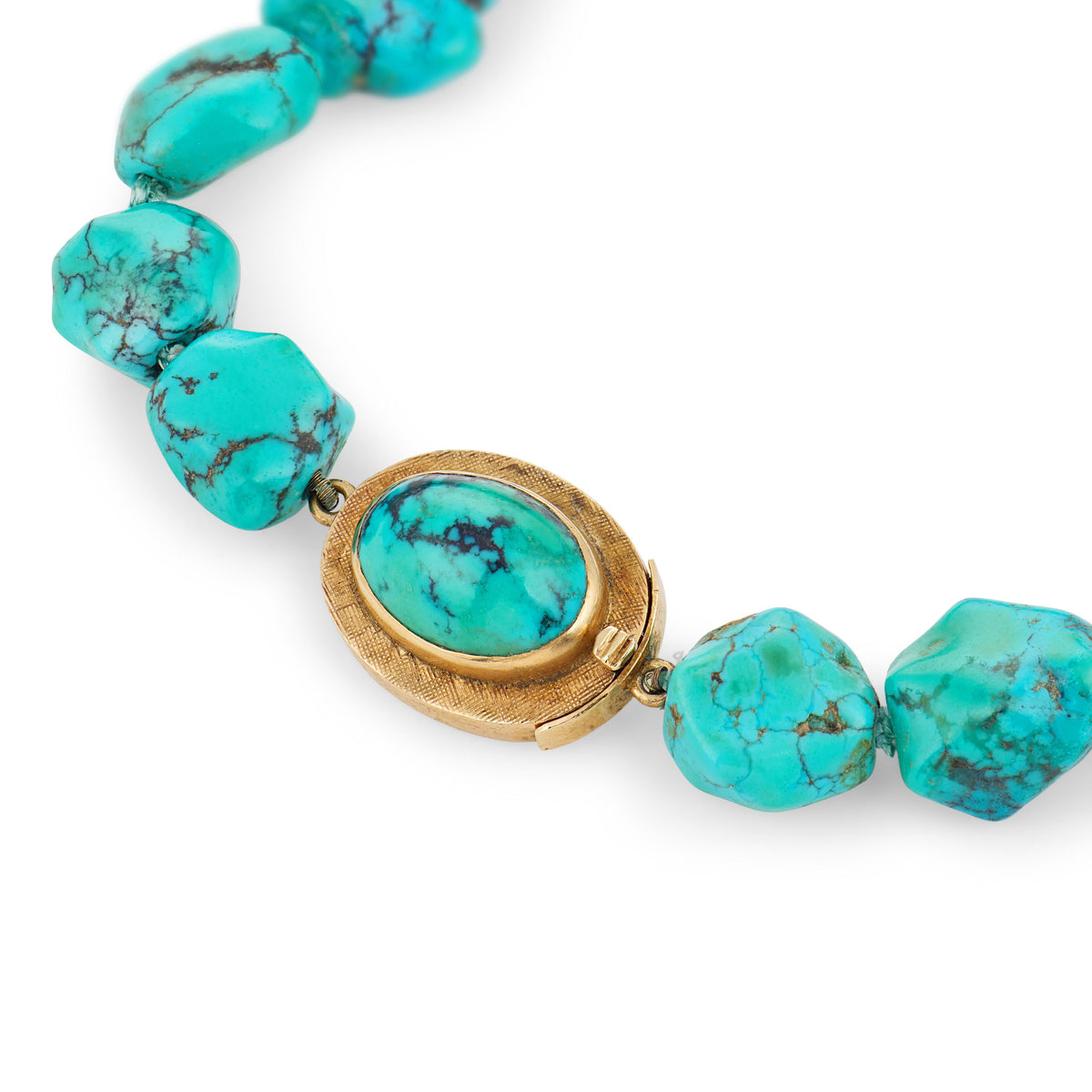 Retro Chinese 14k Turquoise Nugget Necklace
