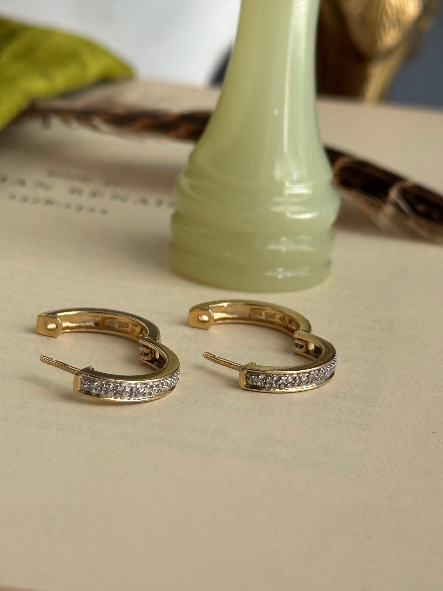 Vintage 14k & Diamond Hoops