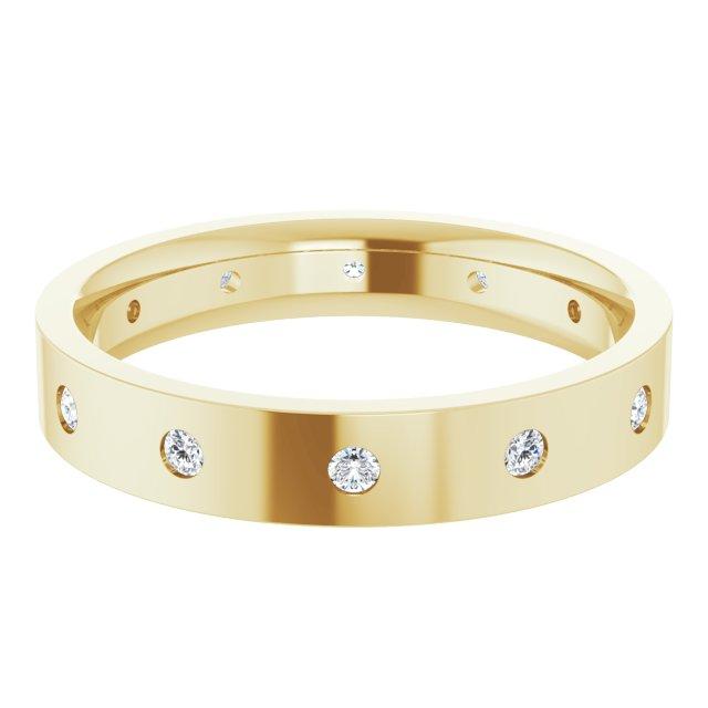 4mm wide Diamond, Moissanite or Sapphire Flush Set Eternity Flat Wedding Band