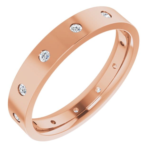 4mm wide Diamond, Moissanite or Sapphire Flush Set Eternity Flat Wedding Band