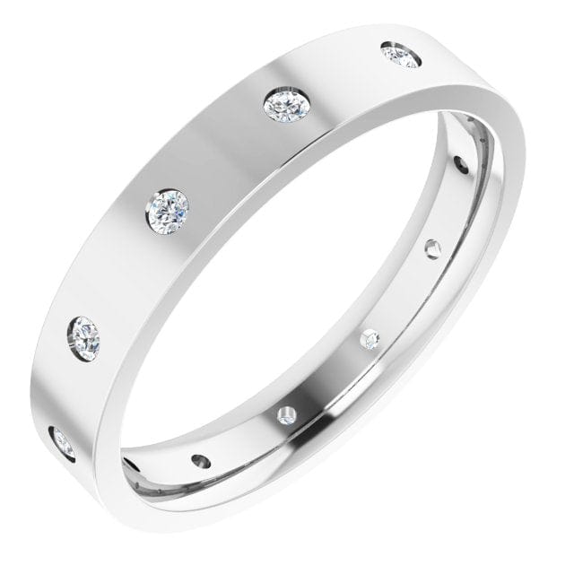 4mm wide Diamond, Moissanite or Sapphire Flush Set Eternity Flat Wedding Band