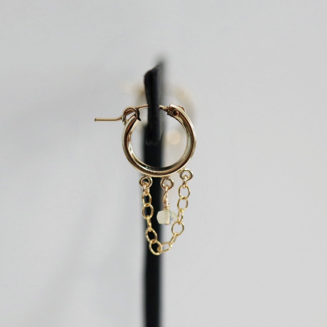 Opal Gemstone  And Chain Drop Hoop Earrings in 14 karat Gold fill / READY TO SHIP