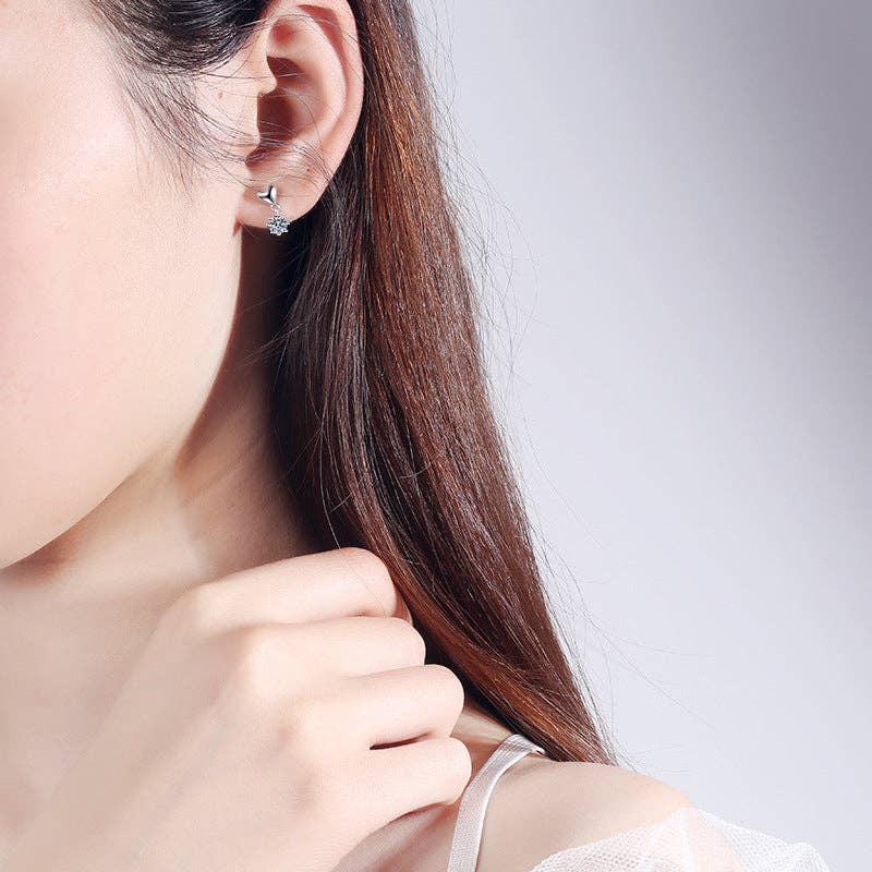 Solitaire Moissanite Heart Earrings in 925 Sterling Silver