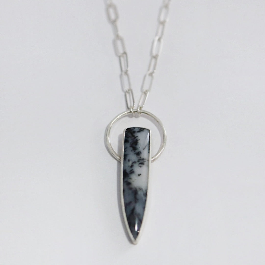 Dendritic Agate Warrior Necklace in Sterling Silver / Ready to ship