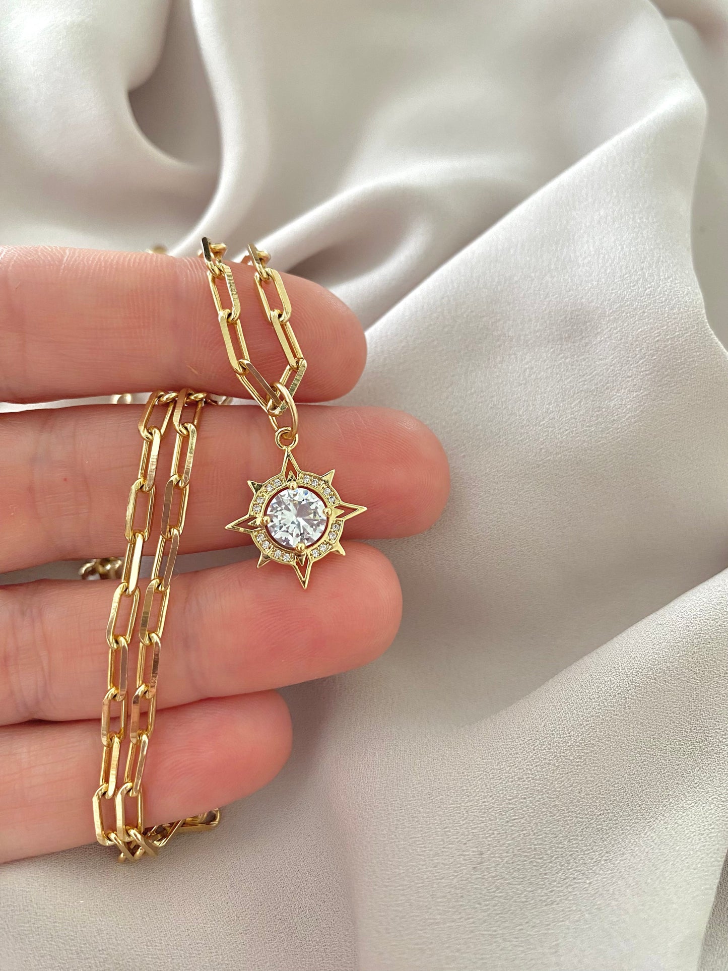 Gold Star Pendant Necklace Gold Filled Paperclip Chain Shiny CZ Micro Pave Necklace Celestial Jewelry Christmas Gift Minimalist Necklaces