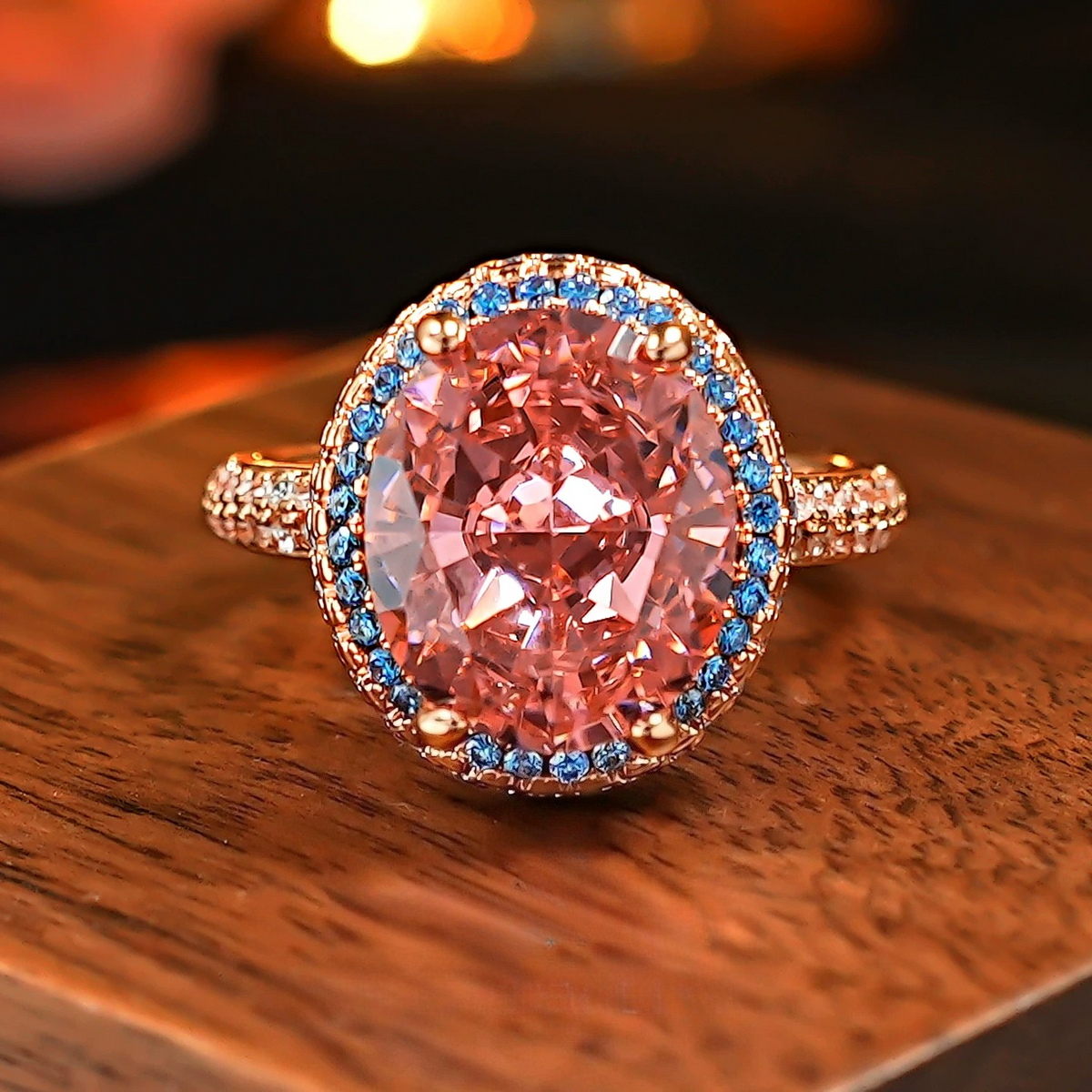 8.0CT Oval Cut Colorful Gemstone Engagement Ring with Blue Accent Halo