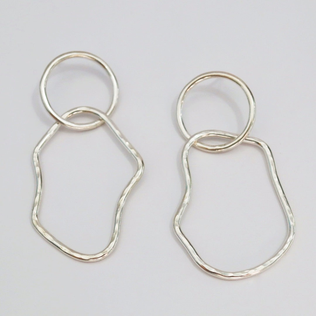 Circle and Hammered Organic Shape earrings - Choose Your Metal