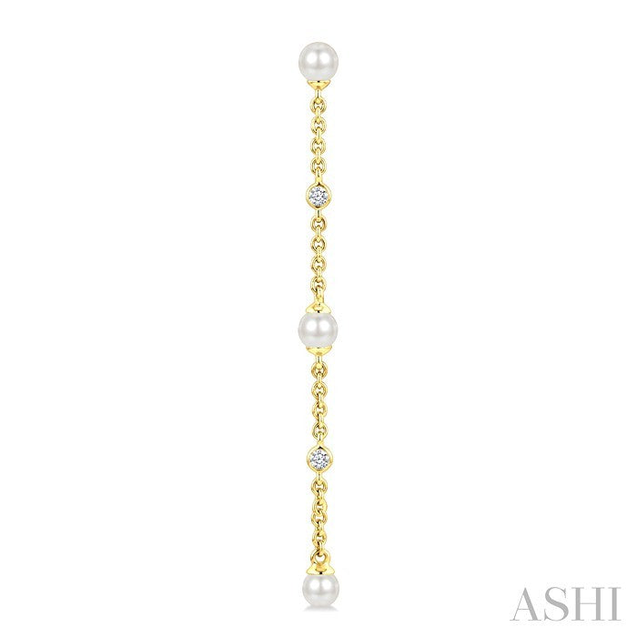 Pearl & Diamond Station Long Chain Earrings