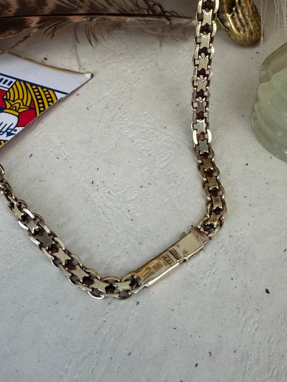 Vintage 14k Yellow Gold Bismark Chain with V-Shaped Natural Diamonds
