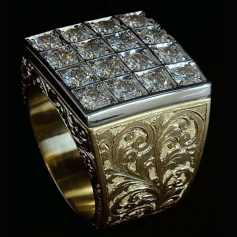 Handmade Round Cut White Sapphire Vintage Vibe Two-Tone Men's Ring