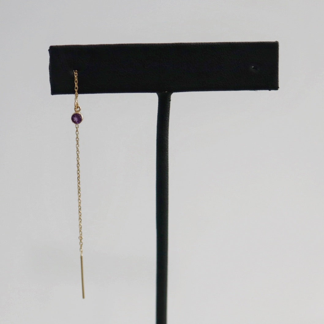 Amethyst Gemstone Threader Earring in 14 karat Yellow Gold / SINGLE EARRING / READY TO SHIP