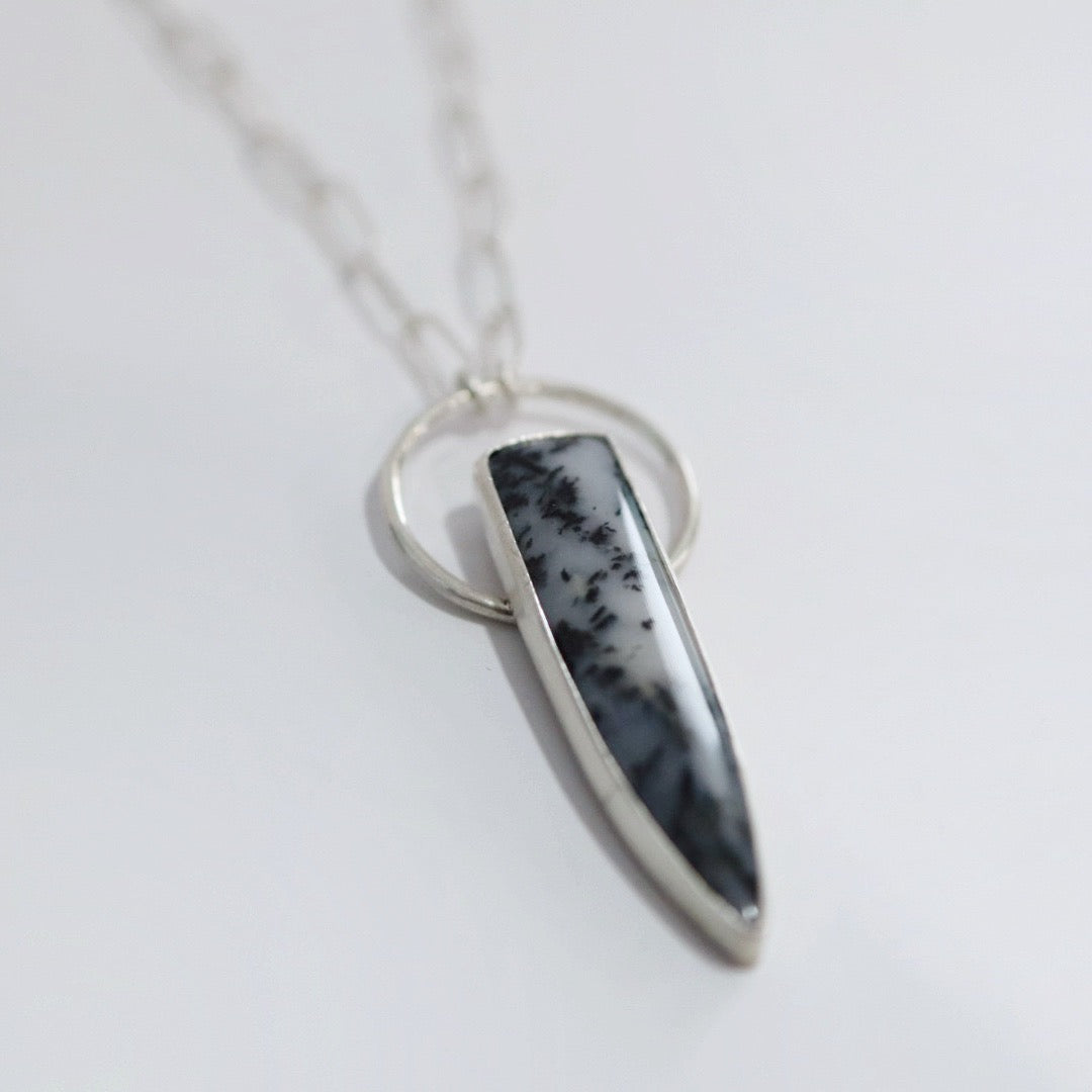 Dendritic Agate Warrior Necklace in Sterling Silver / Ready to ship