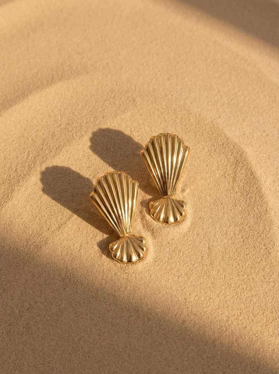 Boucles d'oreilles Mes Coquillages | Puces Dorées Coquillage – Univers Aquatique