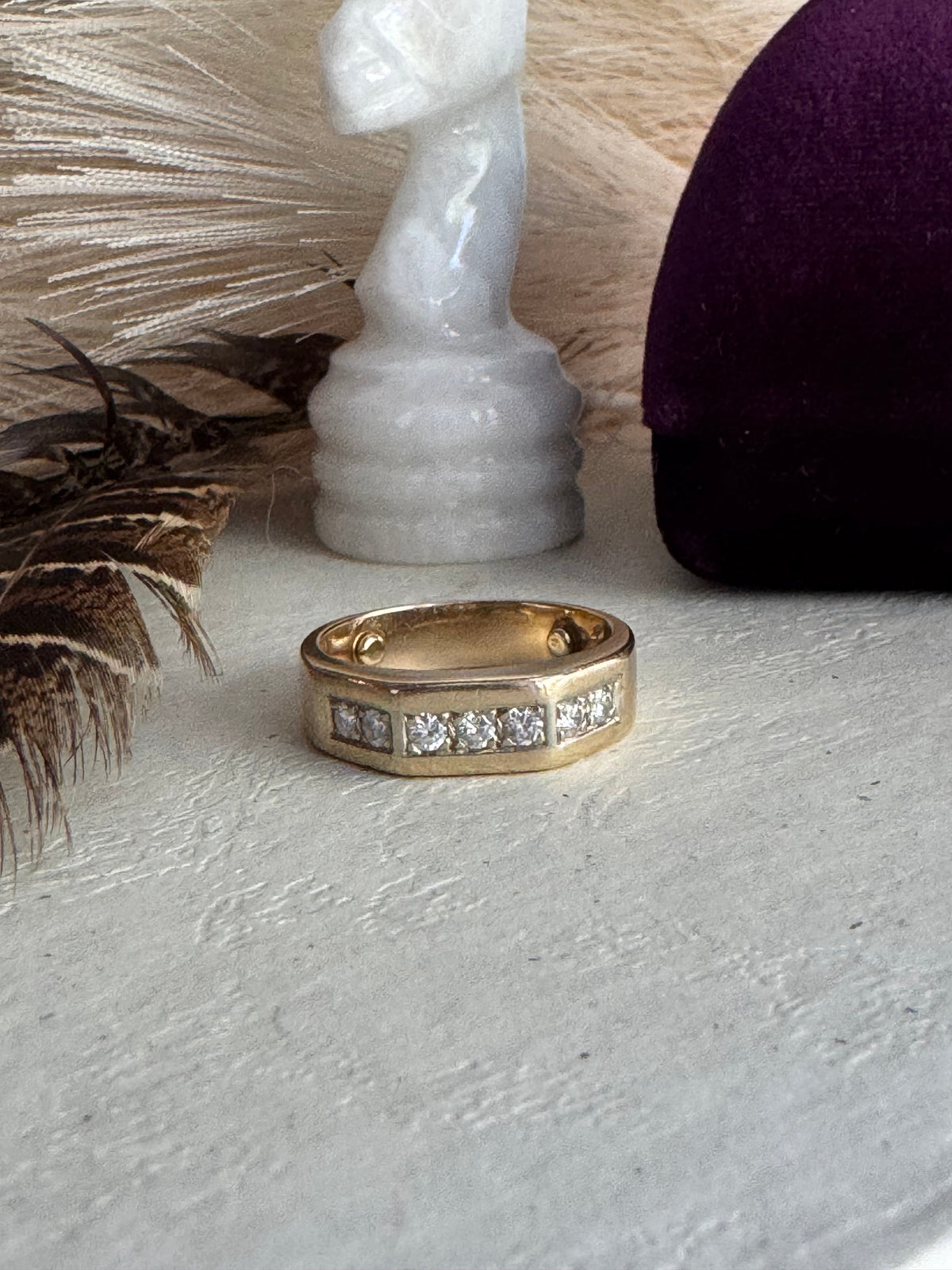 Vintage 14k Yellow Gold & Diamond Channel-Set Stacking Band