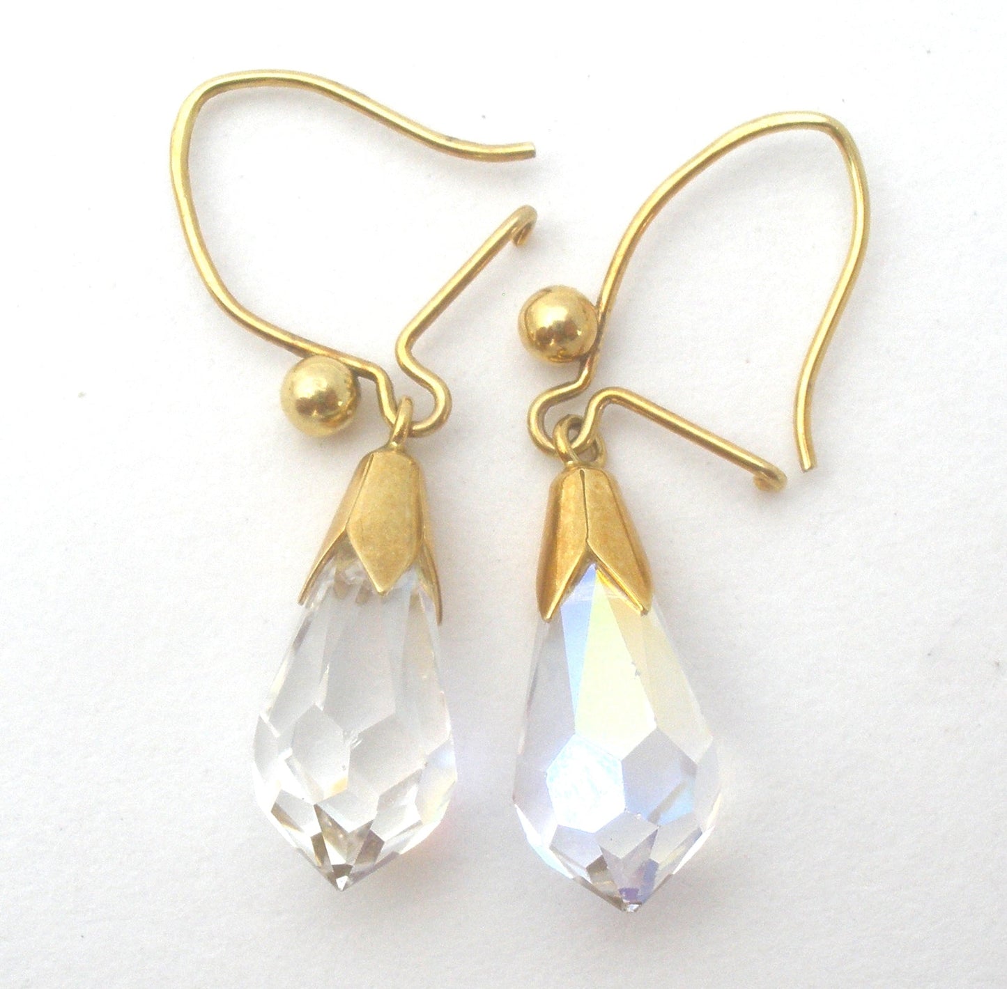9K Gold Crystal Dangle Earrings Vintage
