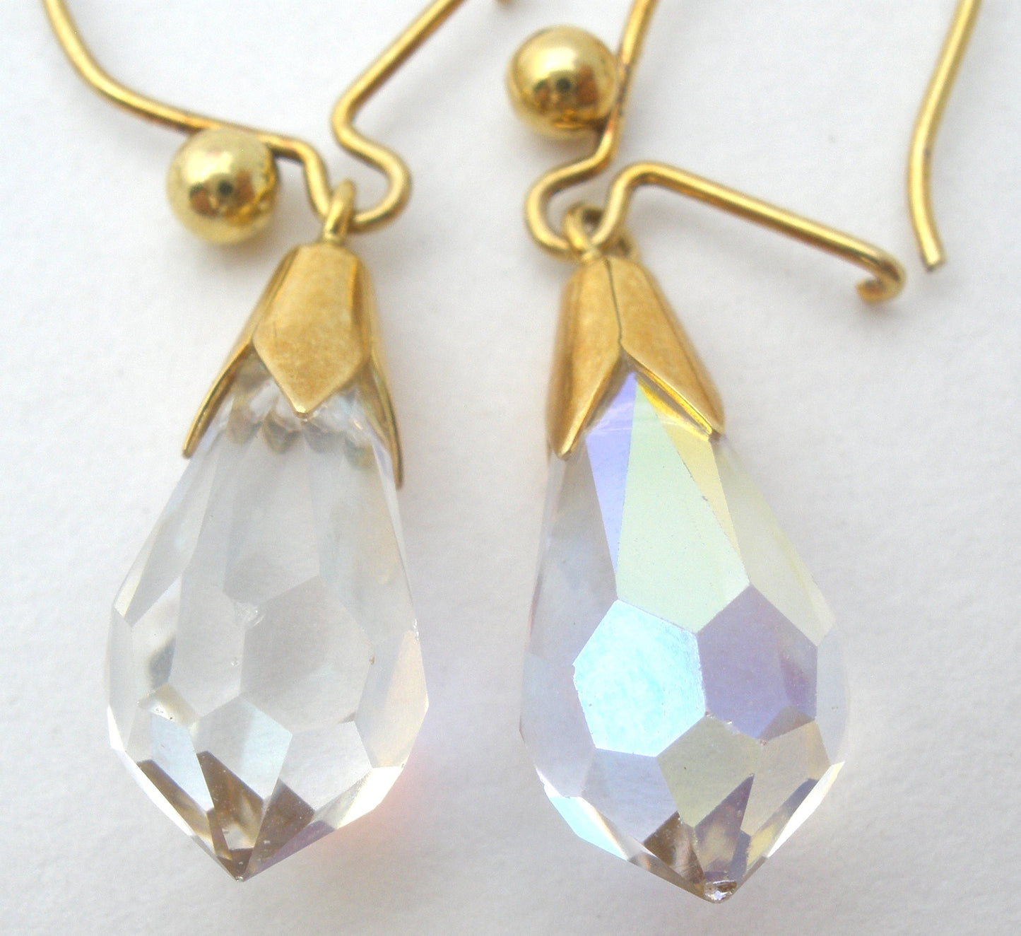 9K Gold Crystal Dangle Earrings Vintage