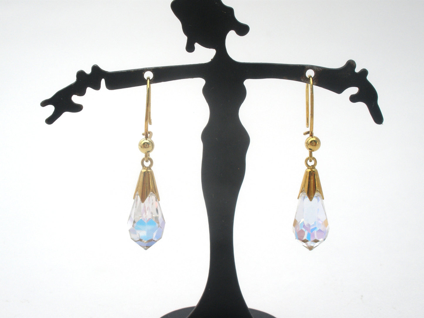 9K Gold Crystal Dangle Earrings Vintage