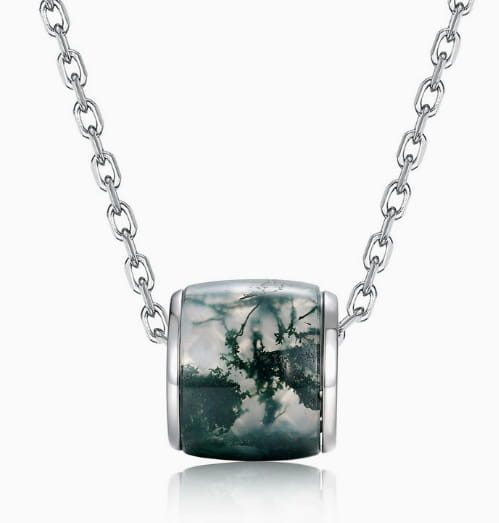 The Mossy Pillar | Geometric Cylinder Moss Agate Necklace