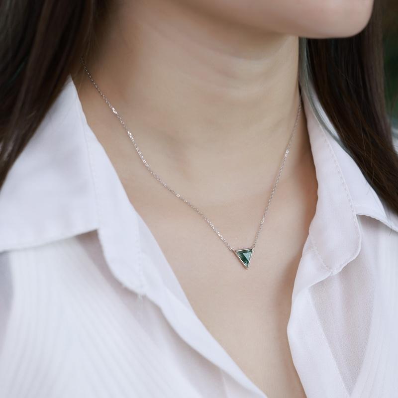 Triangle Moss Agate Pendant Necklace - Verdant