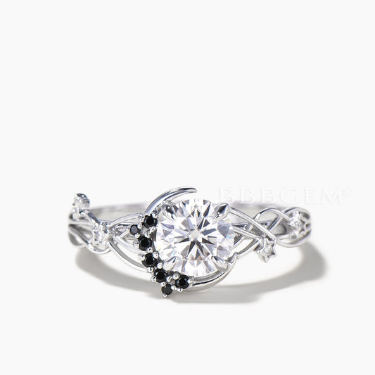 Round IGI Certificate Lab Grown Diamond Celestial Twisted Ring Spinel Moon Ring