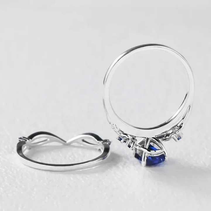 Alexandra’s Heritage | Art Deco Oval Blue Sapphire Vine Bridal Set 2pcs