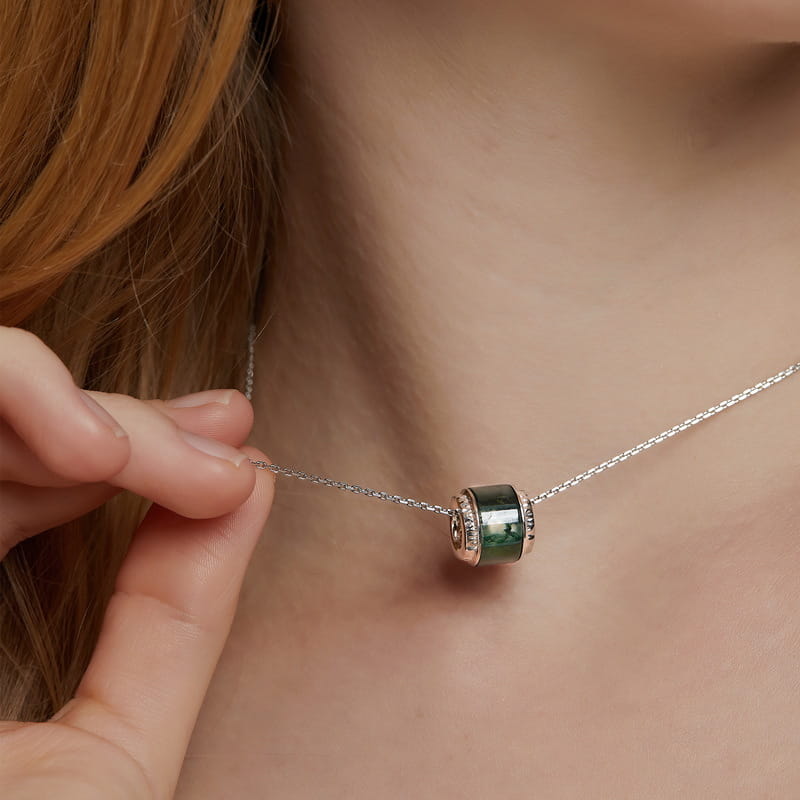 The Mossy Pillar | Geometric Cylinder Moss Agate Necklace