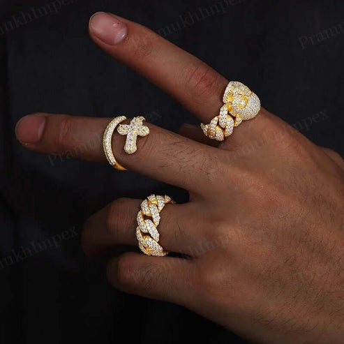 VVS1 Moissanite 925 Silver Yellow Gold Plated Iced Out Cuban Skull Ring