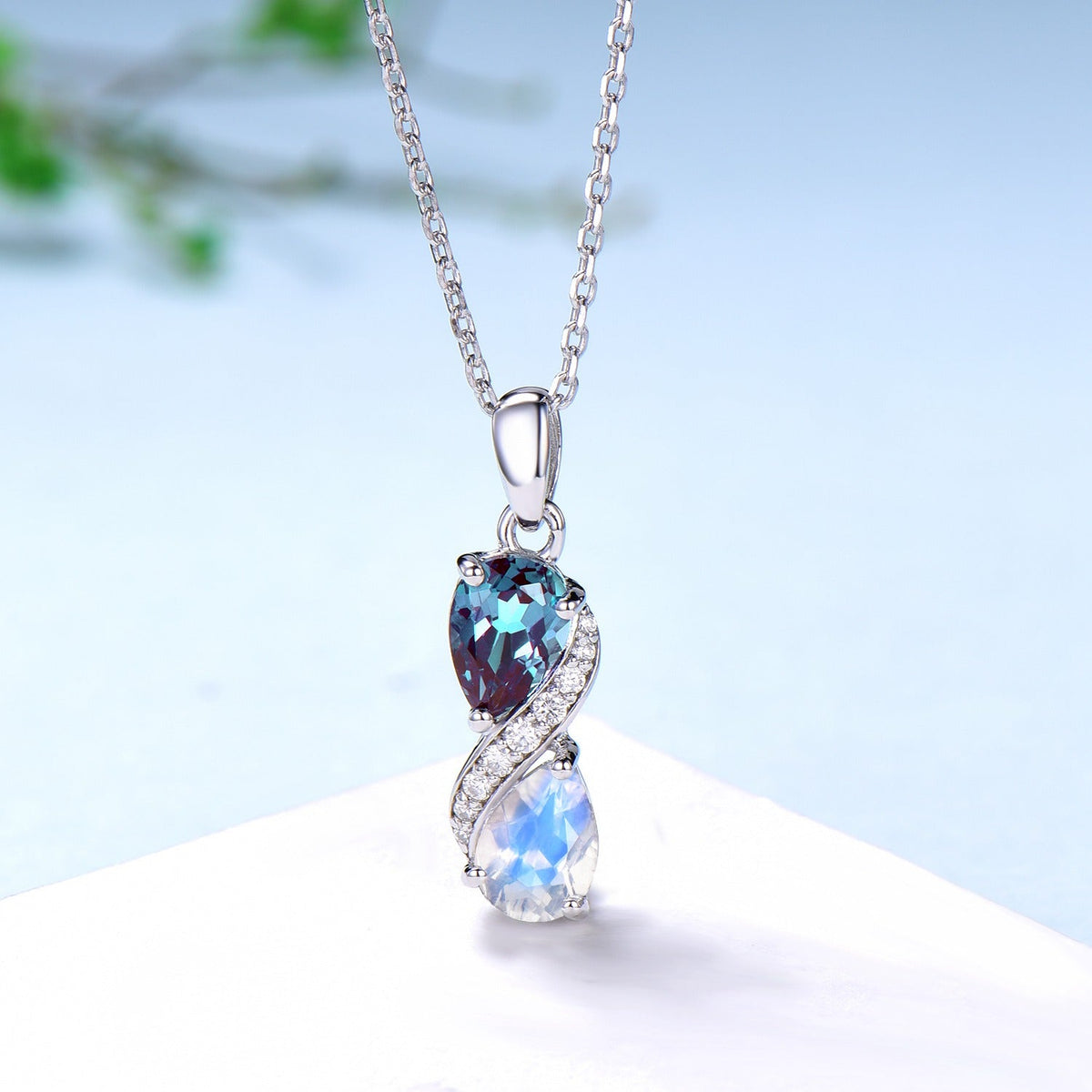Vintage June birthstone Snake Necklace Alternative alexandrite moonstone pendant vintage art deco promise gift pear shaped pendant for girl