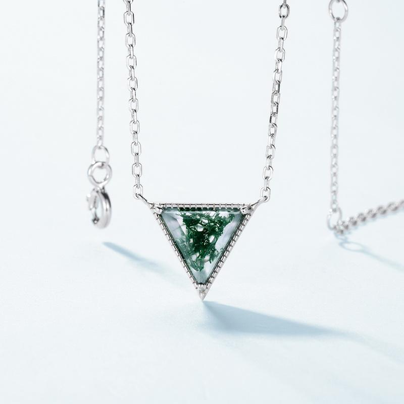Triangle Moss Agate Pendant Necklace - Verdant
