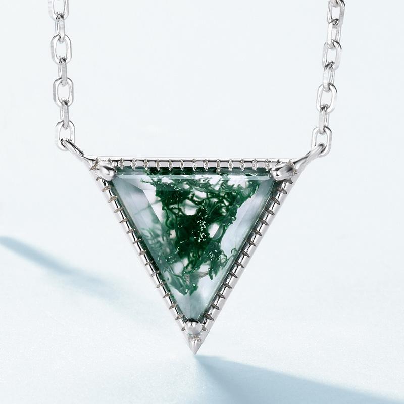Triangle Moss Agate Pendant Necklace - Verdant