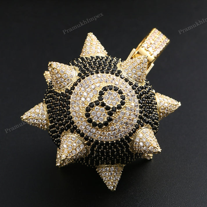 Two tone Moissanite Silver 8 Ball Pendant