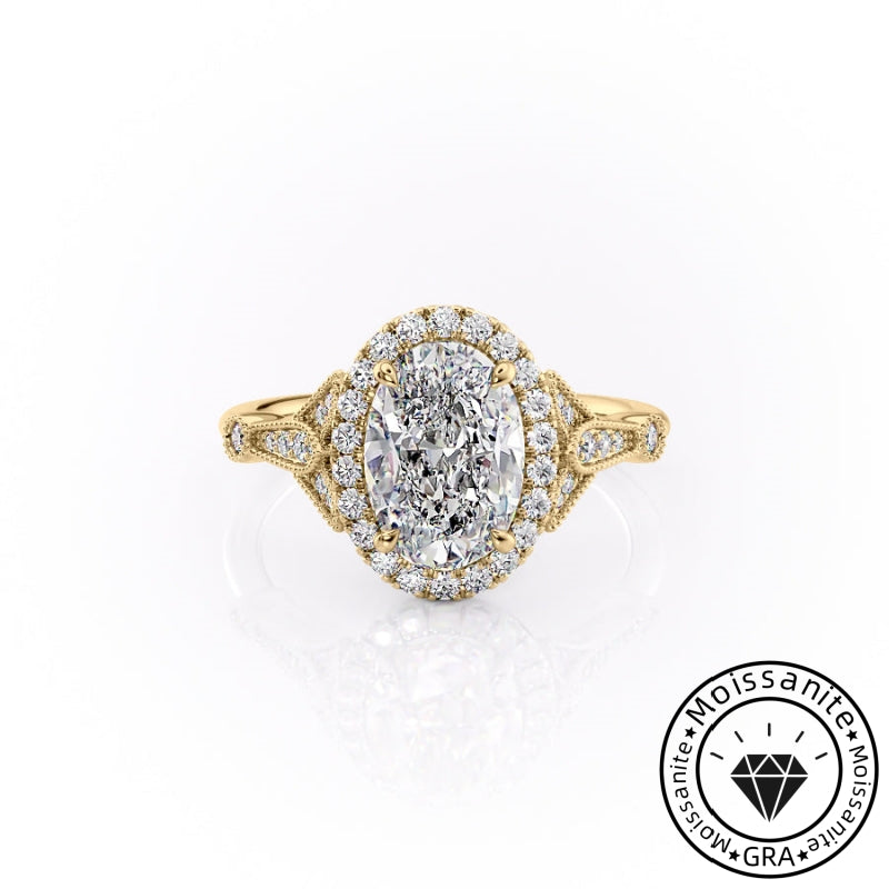 Radiant Solarii Moissanite 2.0ct Oval Cut 925 Sterling Silver Halo Design Engagement Ring
