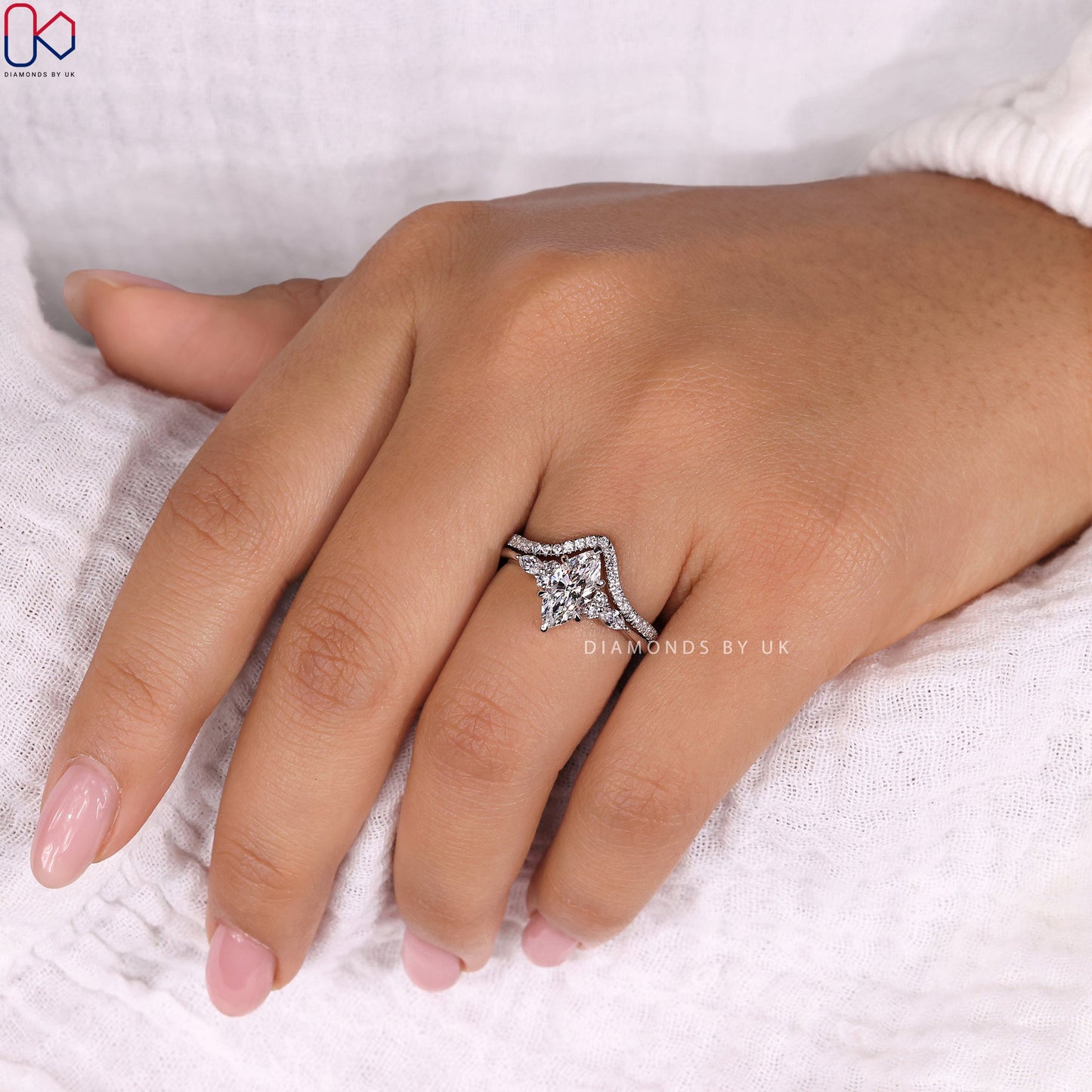Marquise Diamond Ring And Chevron Band