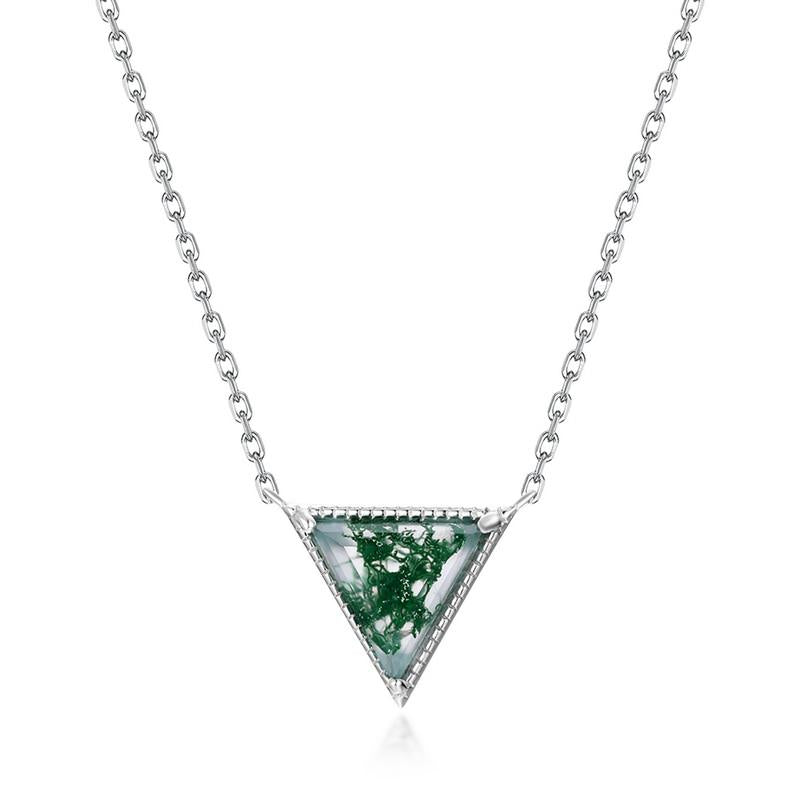 Triangle Moss Agate Pendant Necklace - Verdant