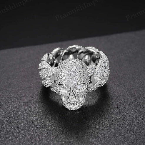 VVS1 Moissanite 925 Silver Yellow Gold Plated Iced Out Cuban Skull Ring