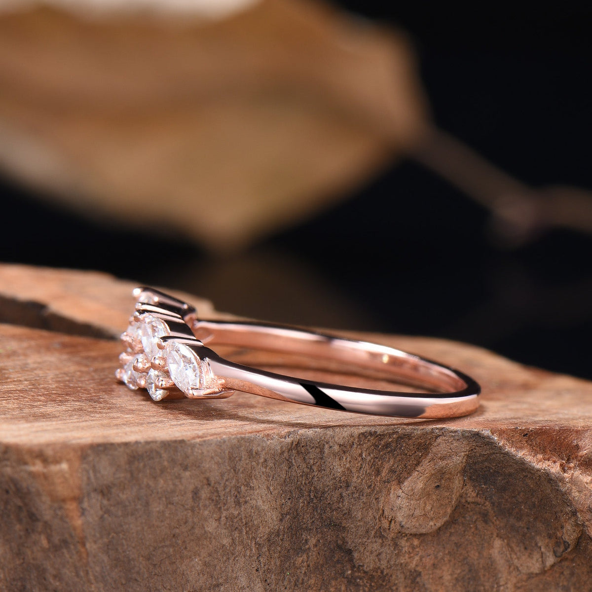 Vintage Moissanite Wedding Ring Art Deco 14k Solid Rose Gold Marquise Cut Moissanite Wedding Band Cluster Promise Ring
