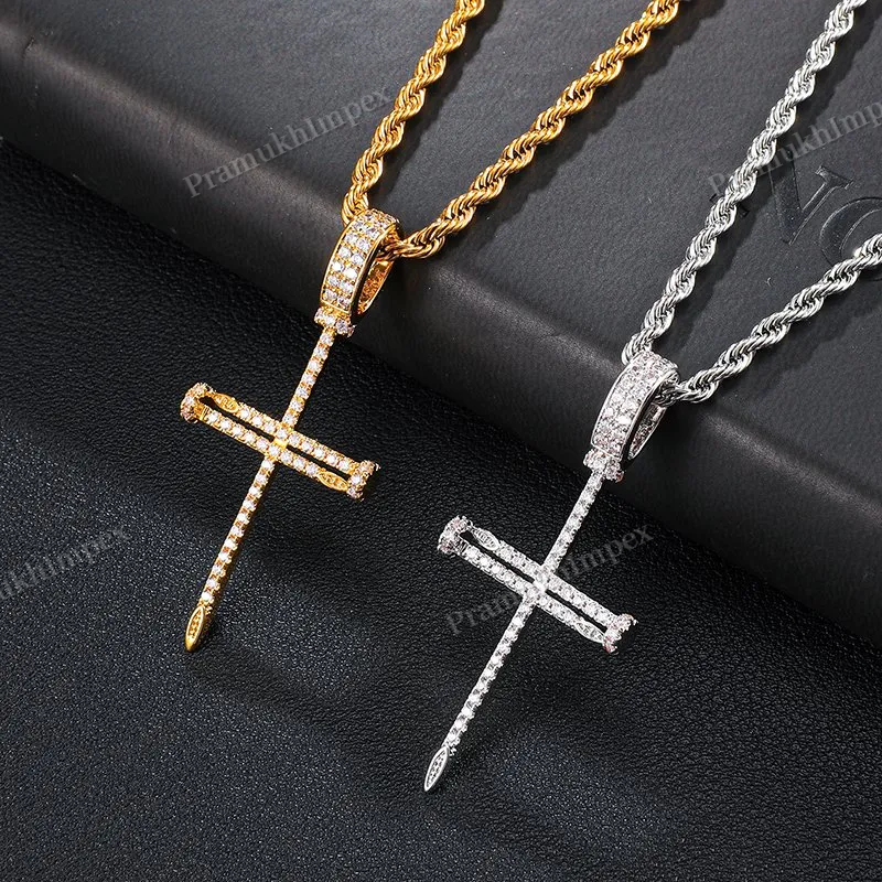 Antique Sterling Silver 3 Nails Minimalist Diamond Necklace