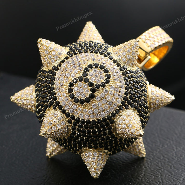 Two tone Moissanite Silver 8 Ball Pendant