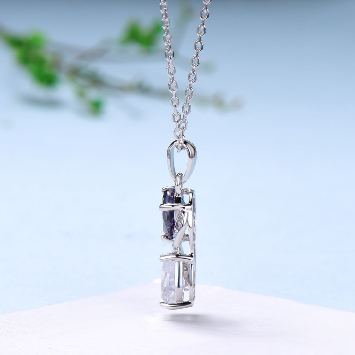 Vintage June birthstone Snake Necklace Alternative alexandrite moonstone pendant vintage art deco promise gift pear shaped pendant for girl