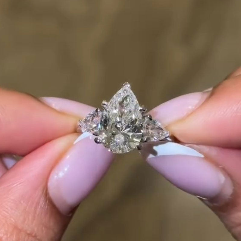 925 Sterling Silver Pear-Shaped Three-Stone Engagement Ring
