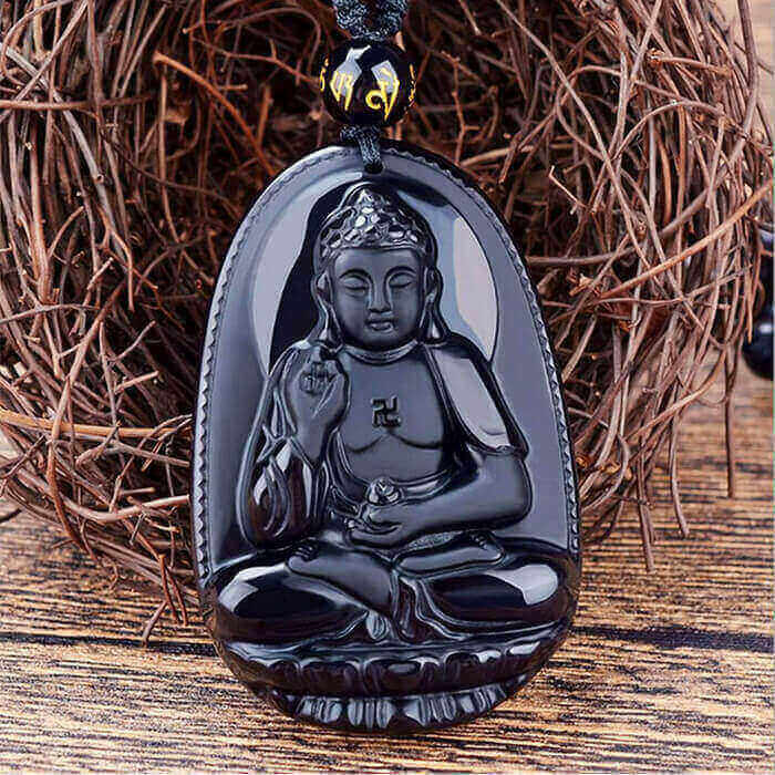 Black Obsidian Buddha  Necklace for Protection