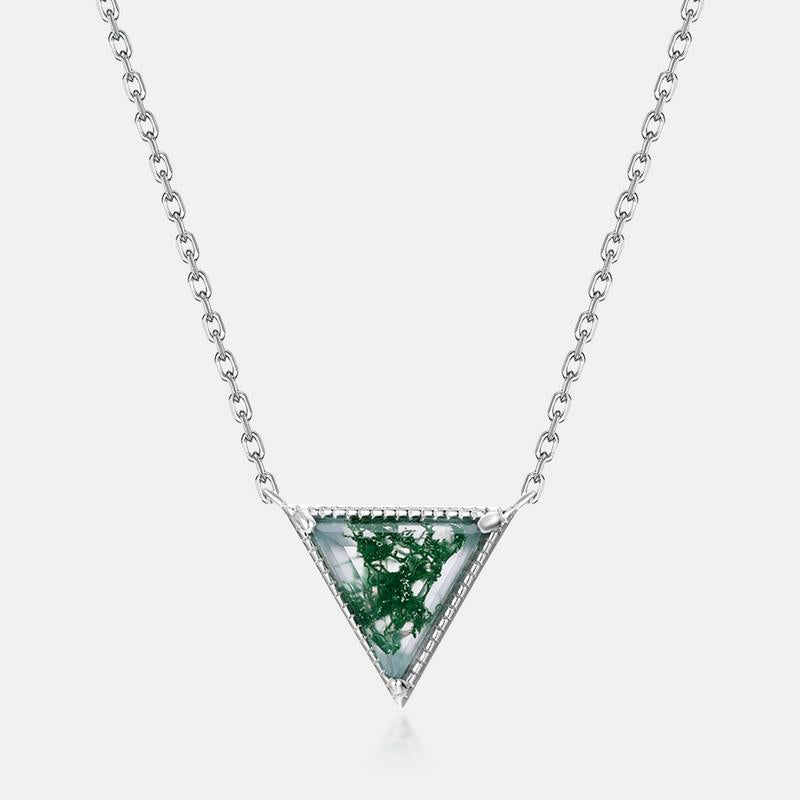Triangle Moss Agate Pendant Necklace - Verdant
