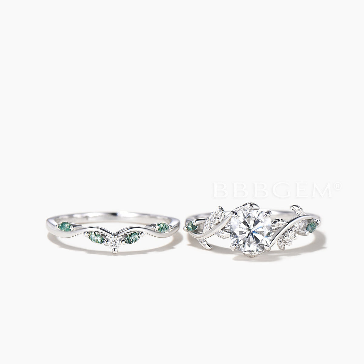 Round Cut IGI Certificate Lab Grown Diamond Ring Agate Nature Inspired Ring Set