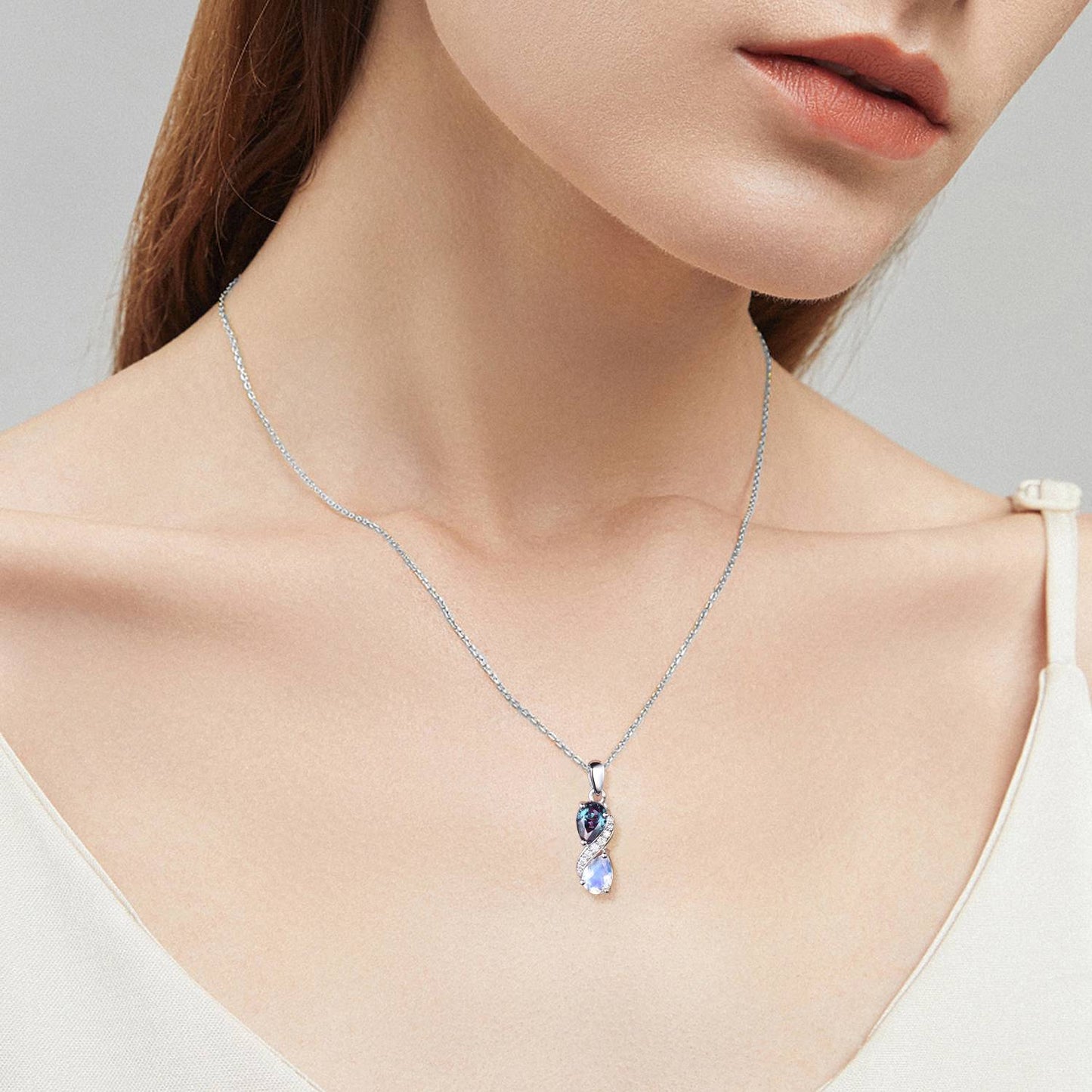 Vintage June birthstone Snake Necklace Alternative alexandrite moonstone pendant vintage art deco promise gift pear shaped pendant for girl