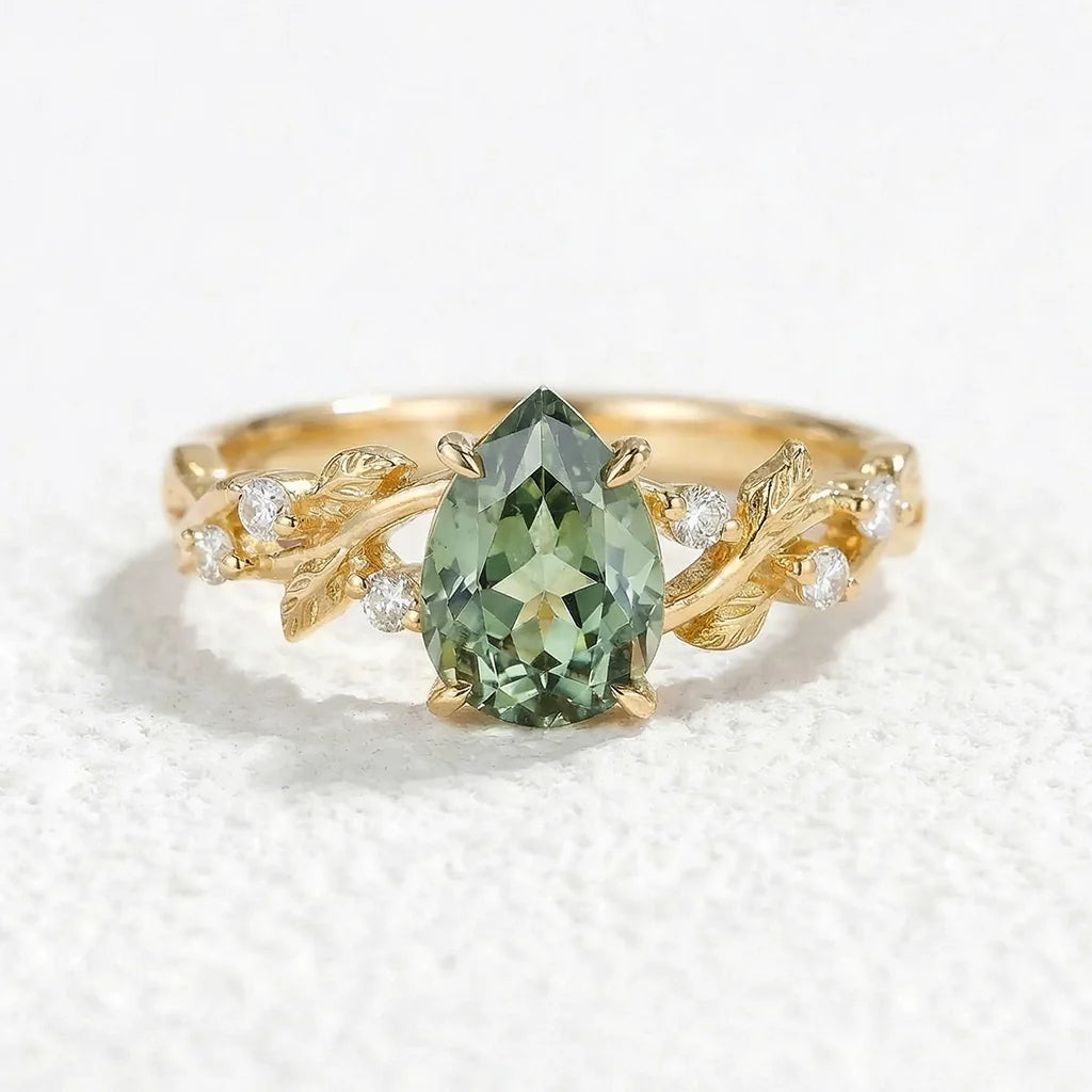 Sylvie’s Verdure | 1.3CT Green Sapphire Vine Engagement Ring