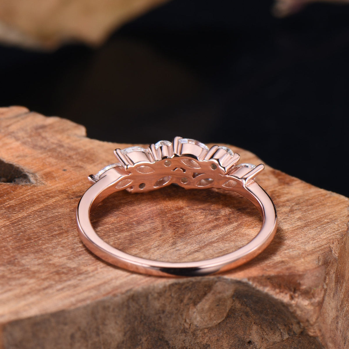 Vintage Moissanite Wedding Ring Art Deco 14k Solid Rose Gold Marquise Cut Moissanite Wedding Band Cluster Promise Ring