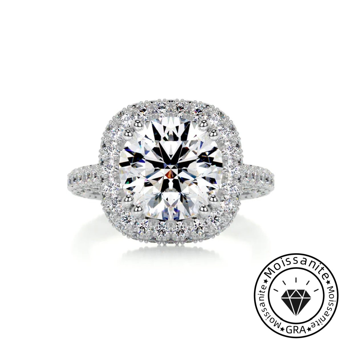 Refined Solarii Moissanite 3.0ct Round Cut 925 Sterling Pave Engagement Ring